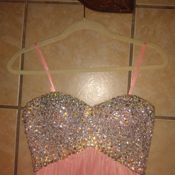 La Femme Paris Rhinestone Sparkly Pink Mini Dress - Picture 8 of 15